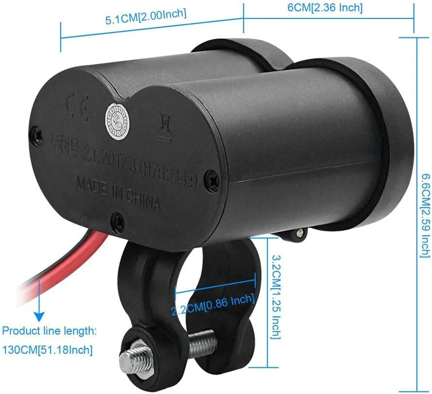 Cargador USB Dual de 12V para Motocicleta con Interruptor, Toma de Encendedor Impermeable y Abrazadera para Manillar de Motocicleta