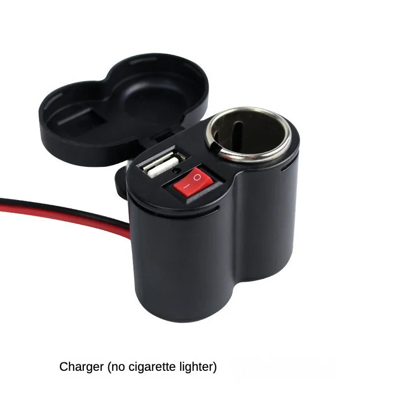 Cargador USB Dual de 12V para Motocicleta con Interruptor, Toma de Encendedor Impermeable y Abrazadera para Manillar de Motocicleta