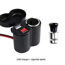 Cargador USB Dual de 12V para Motocicleta con Interruptor, Toma de Encendedor Impermeable y Abrazadera para Manillar de Motocicleta